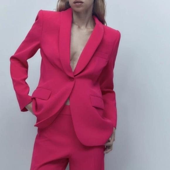 Zara Jackets & Blazers - Zara tuxedo collar blazer neon fuschia sz S BNWT